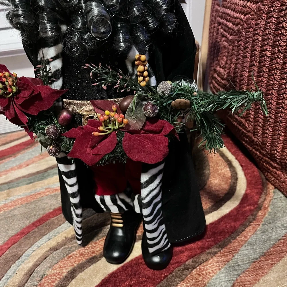 PRE-LOVED VINTAGE 19” TALL BLACK SANTA CLAUS DISPLAYED WITH HIS SOFT CURLY BEARD